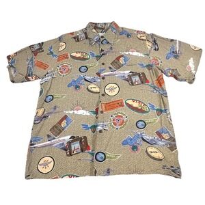Reyn Spooner × Dietrich Varez Large Hawaiian Aloha Shirt Island Travel‎ Print